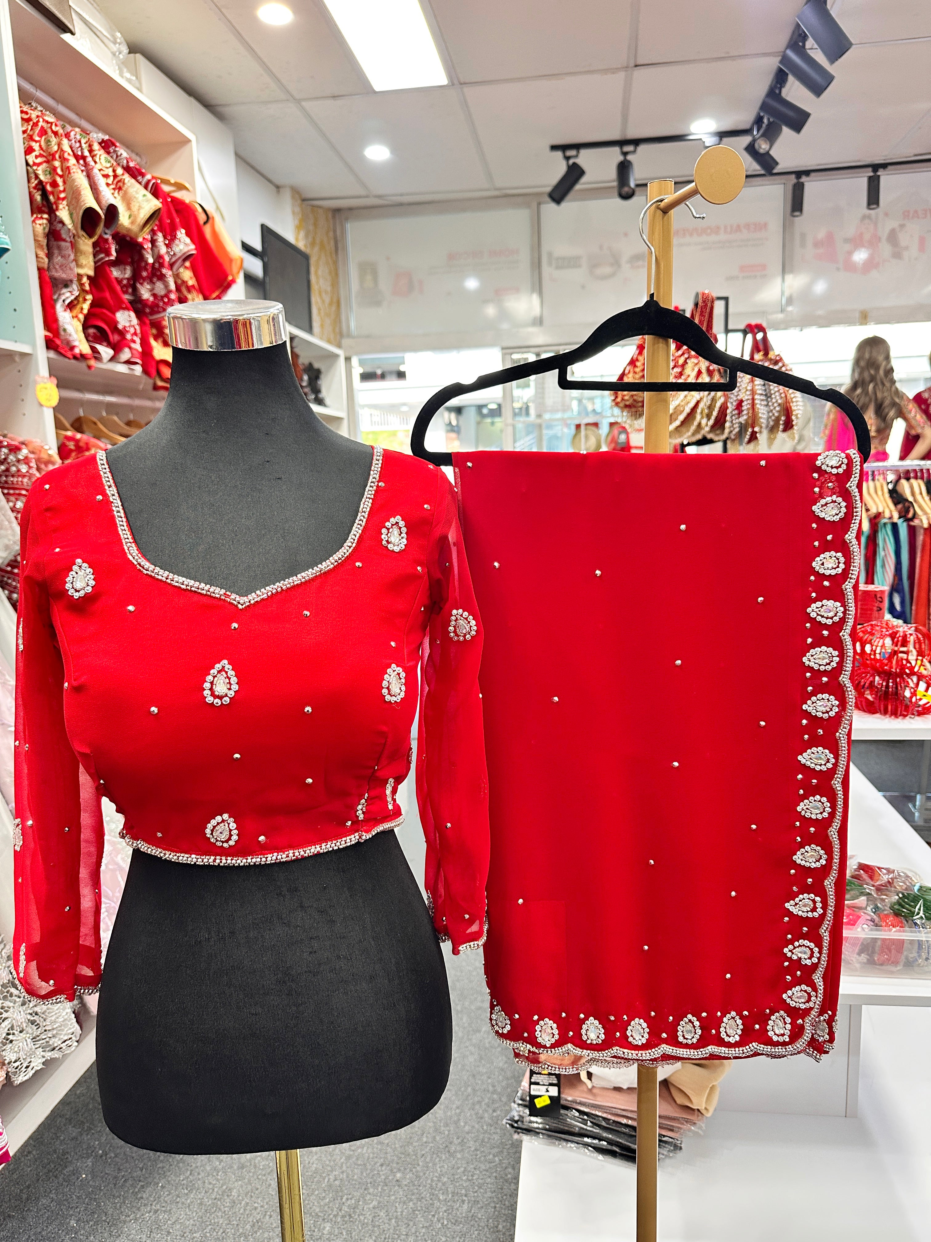 Handwork Boutique Saree Set-Red